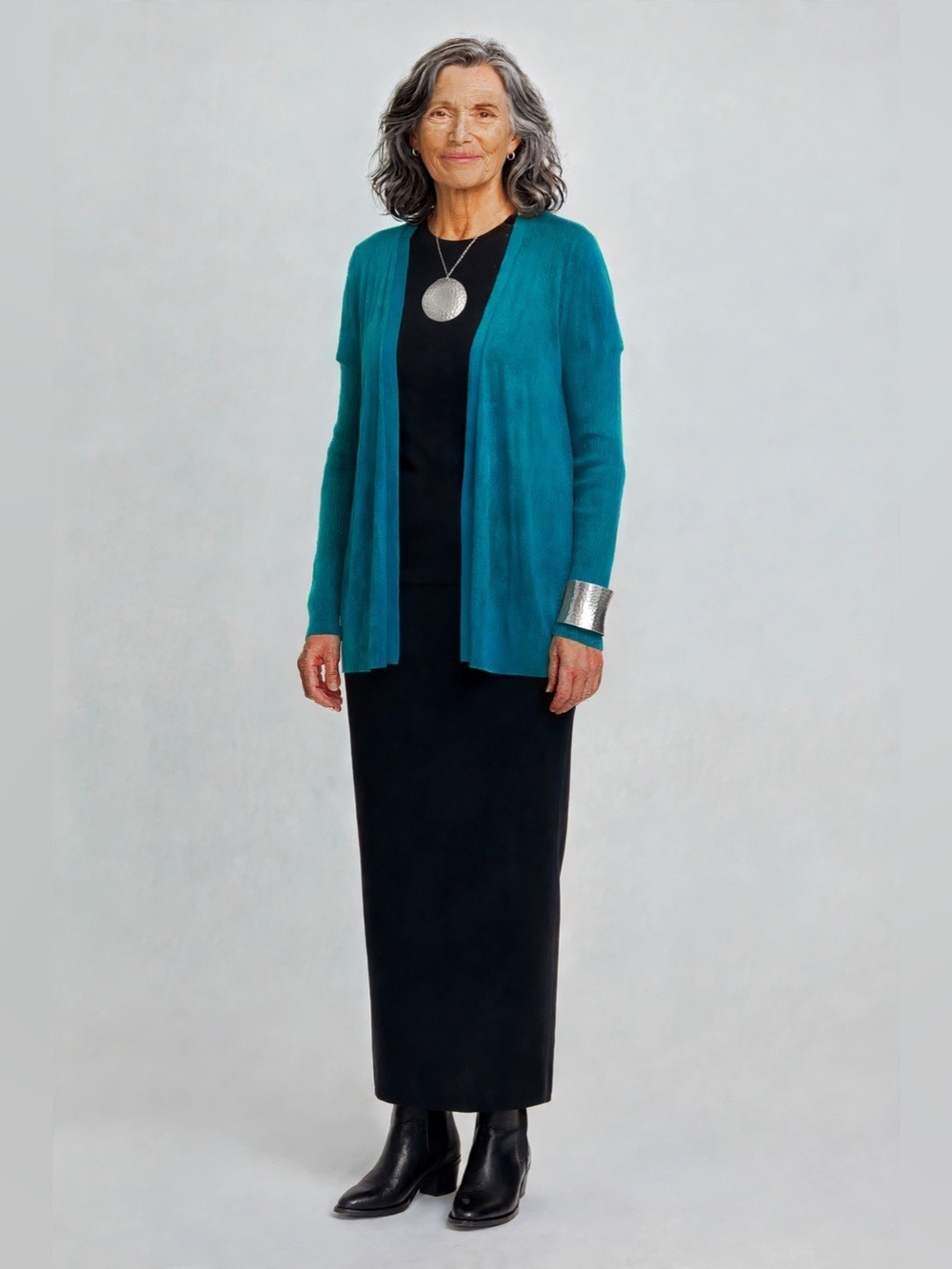 EILEEN FISHER Open Linen/Tencel Cardigan in beautiful teal/peacock - Size M - Picture 3 of 11